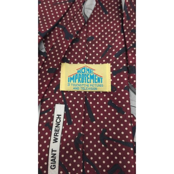 Home Improvement Giant Wrench Novelty Tie Red With Polka Dots & Tools Design - Picture 6 of 7